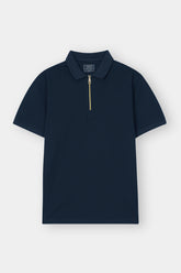 NAVY PIQUE ZIP POLO SHIRT